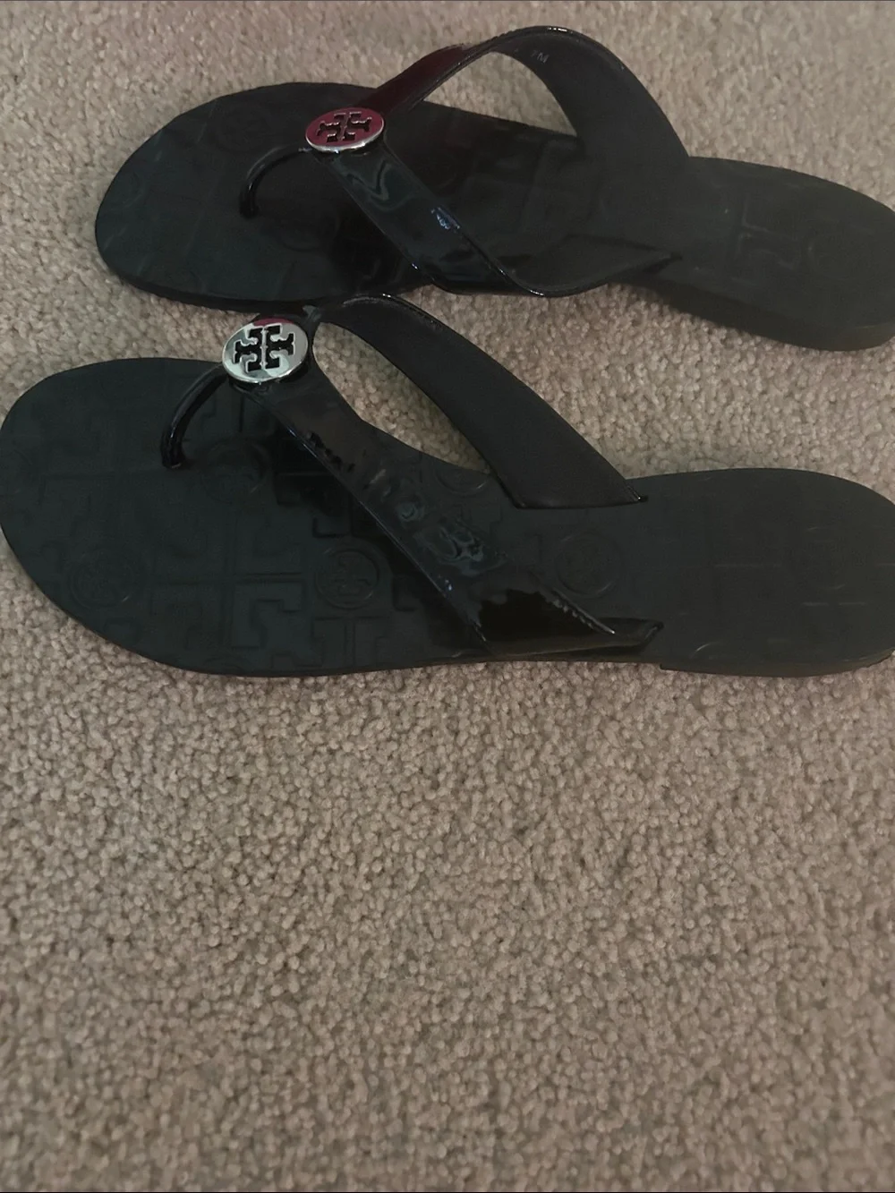 Tory Burch Black Patent Logo Thong Sandals